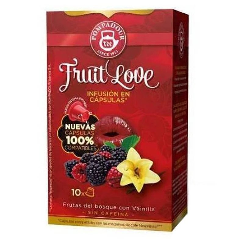 Fruit Love, frutas del bosque con vainilla, 10 Cápsulas Pompadour, compatibles Nespresso