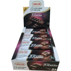 Chocolate Valor 70% Cacao Sin Azúcarcar Tableta Impulso 20 chocolatinas de 35 g