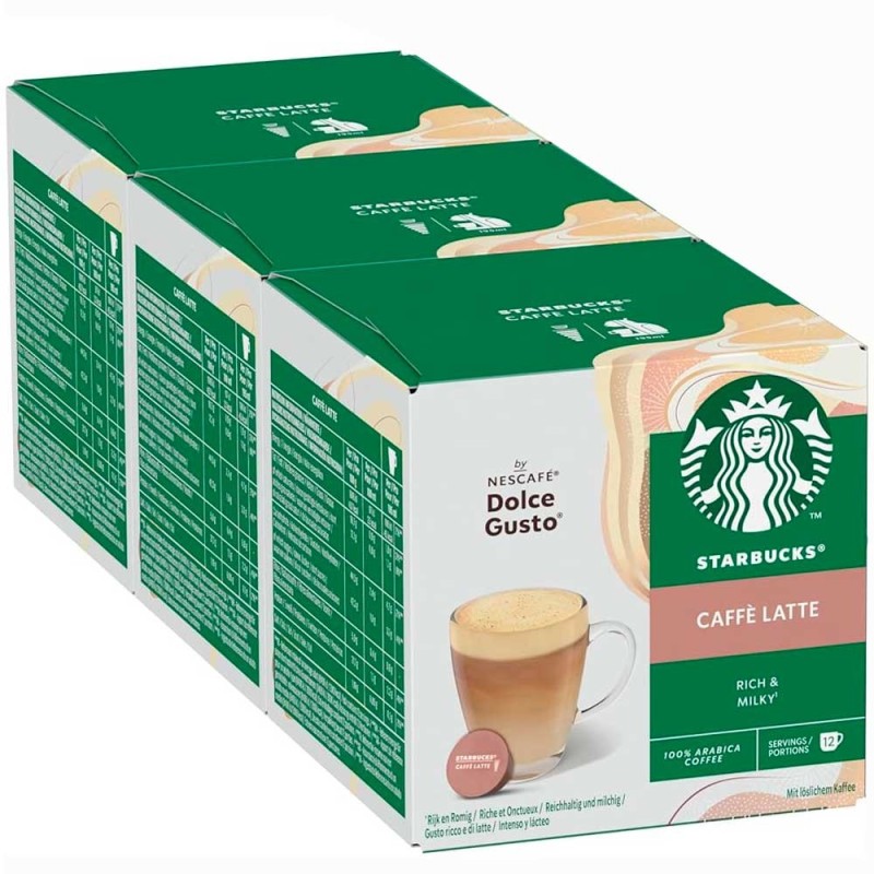 3 cajas de Caffè Latte Starbucks Compatible con Dolce Gusto 12 servicios 7613039839980