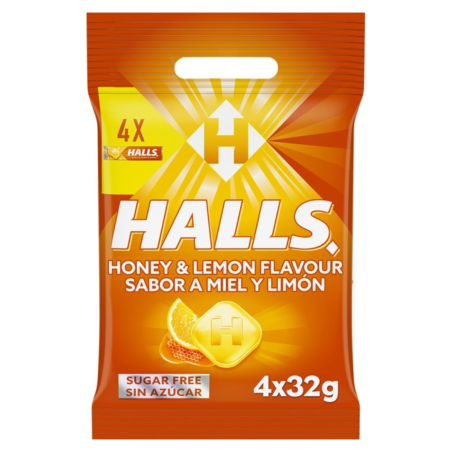 Pack de 4 paquetes Halls Miel Mentol: La Elección para un Aliento Fresco