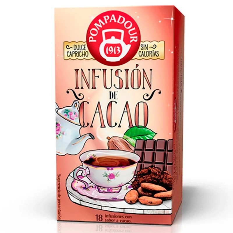 Infusión con sabor a Cacao Pompadour 18 bolsitas 8412900706814
