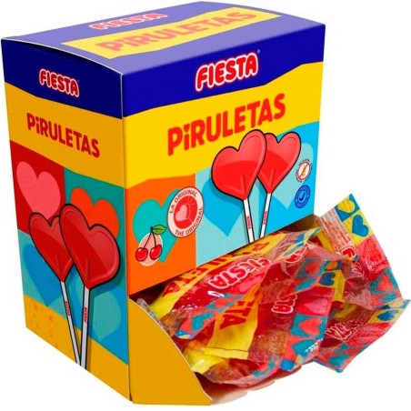 Piruleta corazón de Cereza Fiesta, estuche con 20 unidades de 13 gramos