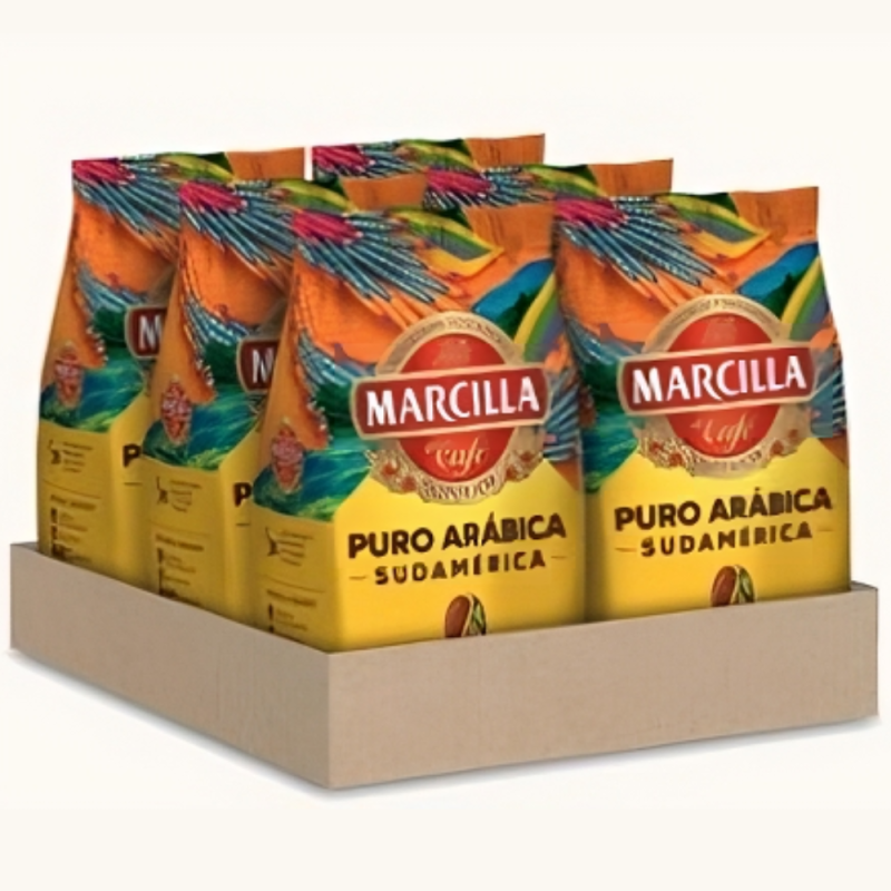 6 Paquetes de Café en grano Marcilla Puro Arábica 400 gr. Sudamérica (Brasil & Colombia).