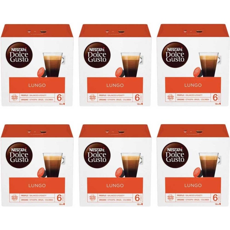 Lungo Pack 6 cajas de 16 cápsulas Dolce Gusto