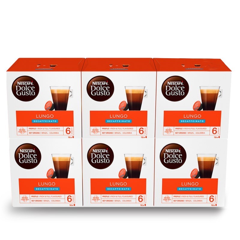 Descafeinado Cafe Lungo 6 cajas de 16 cápsulas Dolce Gusto