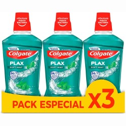 Colgate Plax Soft Mint Enjuague Bucal, Pack 3 Uds x 500ml, Antibacteriano