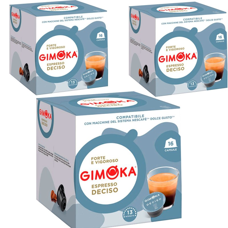 3 cajas de Espresso Deciso Gimoka, Dolce Gusto compatible  16 cápsulas