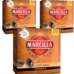 3 cajas de Café Largo Marcilla, 20 cápsulas de aluminio compatibles con Nespress0