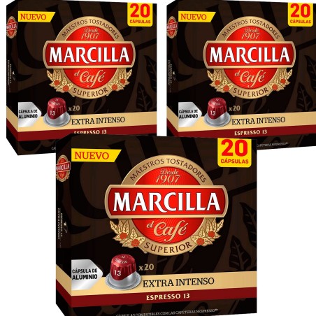 3 cajas de Extra Intenso Marcilla, 20 cápsulas de aluminio compatibles con Nespresso