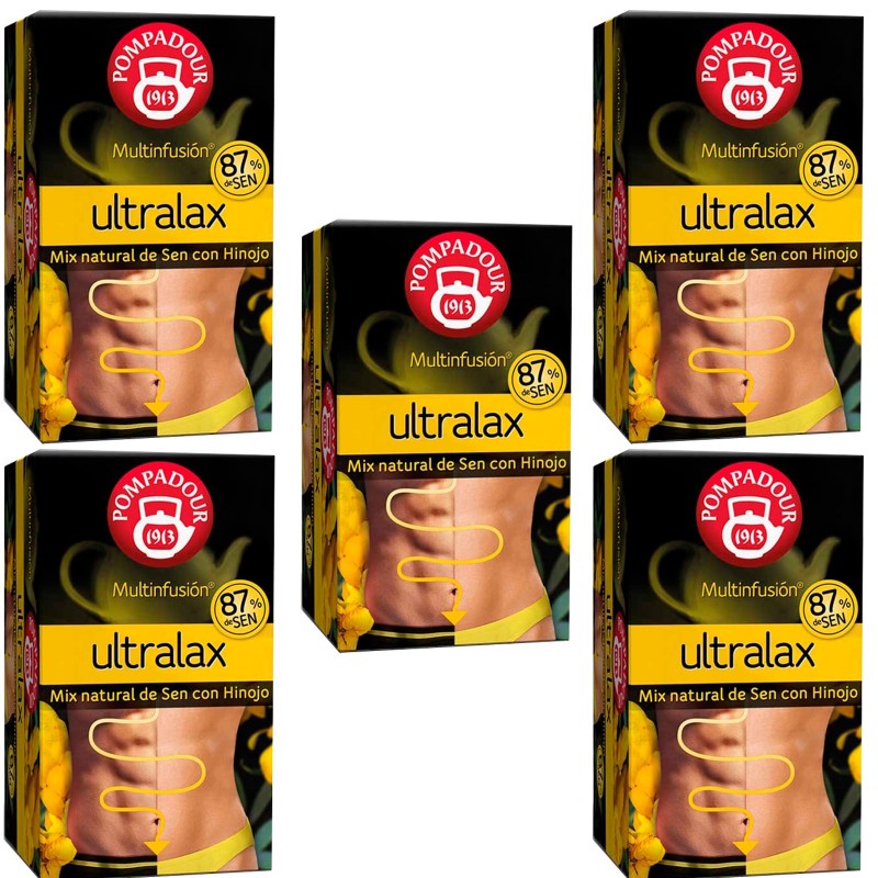 5 cajas de  Ultralax Multinfusión 87% Sen 20 bolsitas Pompadour 8412900709365
