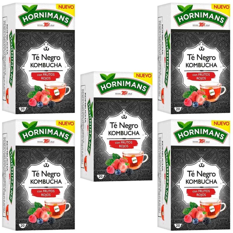 5 cajas de Té Negro Kombucha frutos rojos, Hornimans. 8410091074330
