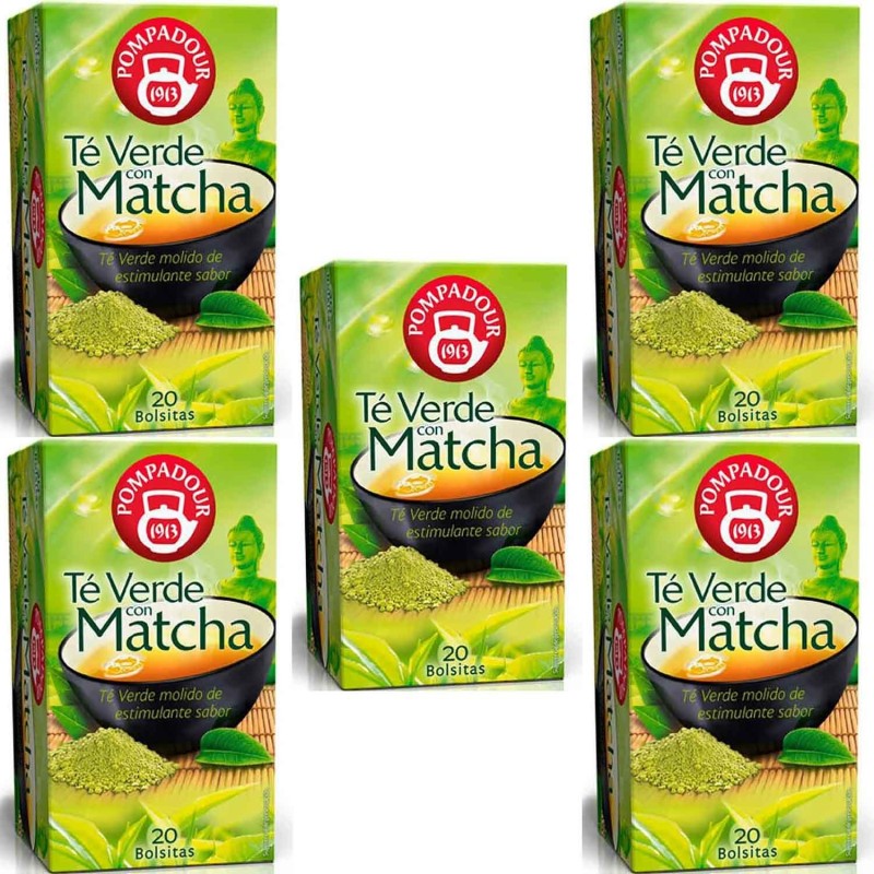 5 cajas de  Té verde Matcha Pompadour 20 infusiones 8412900401351